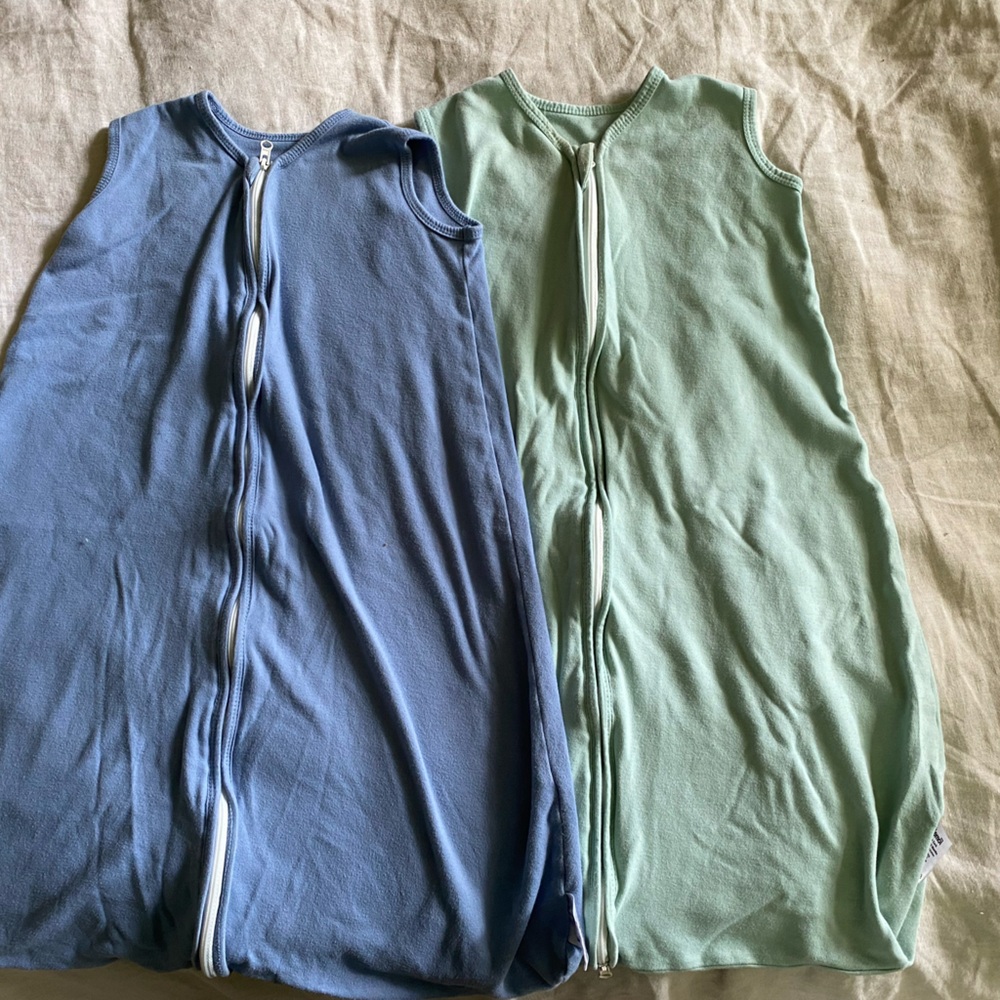 Set of Two Baby Sleep Sacks in Green and Blue